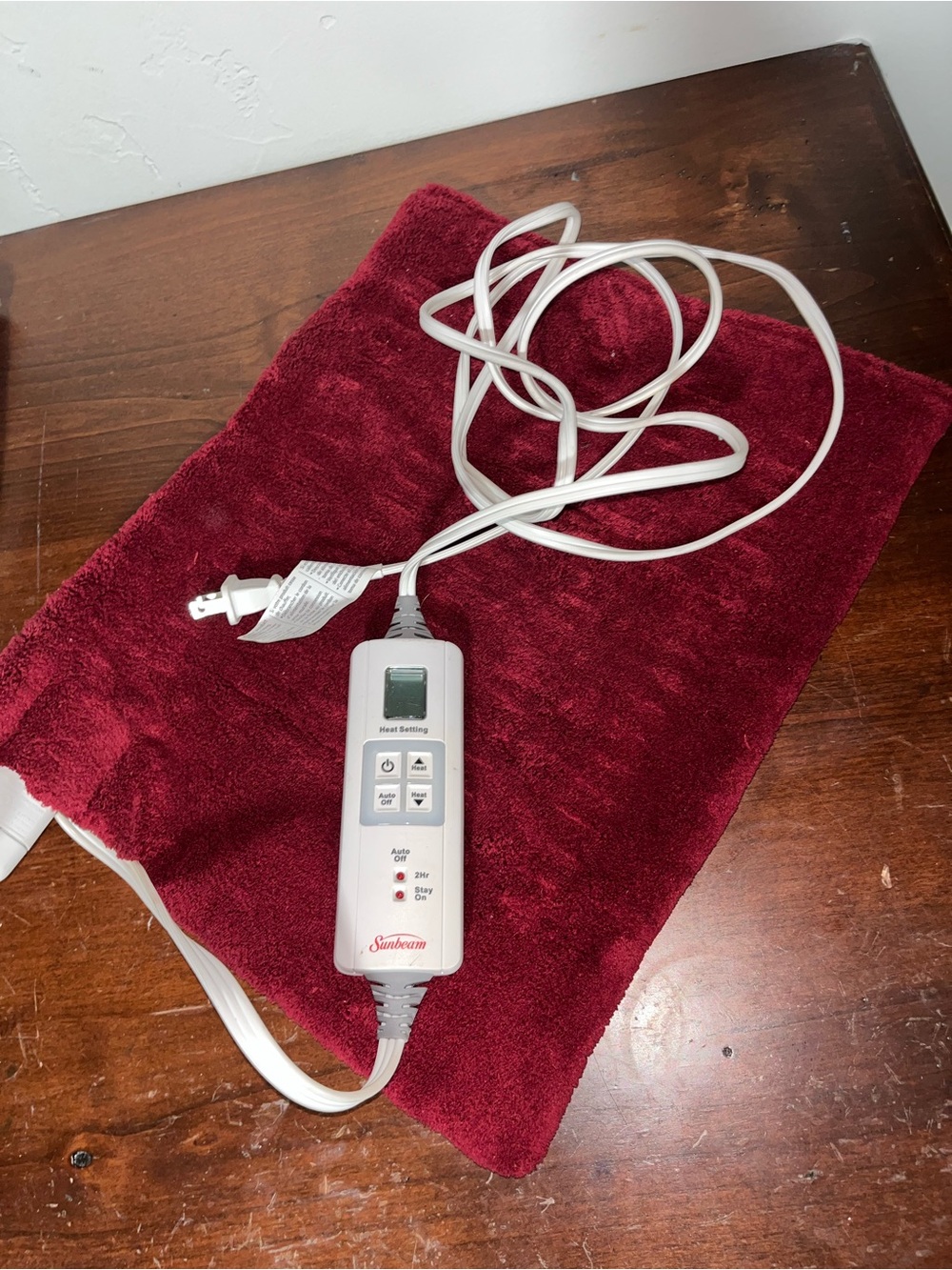 Sunbeam Burgundy Plush Electric Heat Pad with Digital Controller